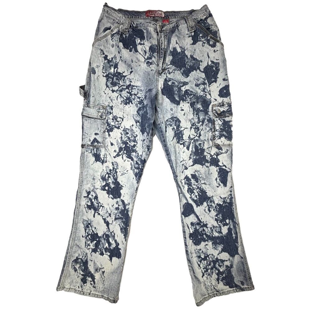 Lazer Jeans Cargo Carpenter Jeans Bleached Wash Denim Y2K Flares 16 33X32‎ EUC